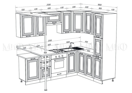 Кухонный Гарнитур Угловой Элит №1 2500 х 1800 мм/Разные Цвета